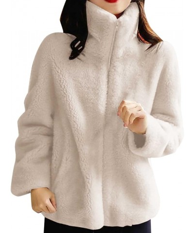 Women's Jackets 2023 Trendy Plus Size Zipper Sherpa Jacket Fluffy Faux Shearling Outwear Long Sleeve Coat White $6.59 Coats