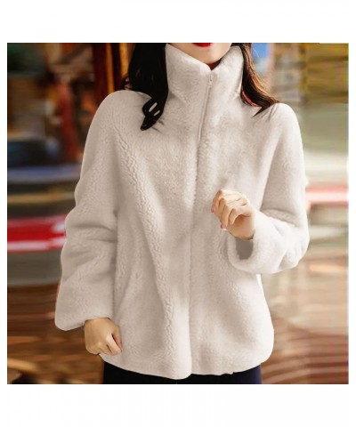 Women's Jackets 2023 Trendy Plus Size Zipper Sherpa Jacket Fluffy Faux Shearling Outwear Long Sleeve Coat White $6.59 Coats