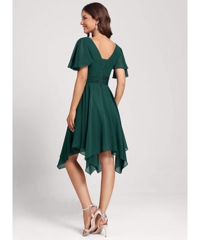 V Neck Short Bridesmaid Dresses with Sleeves Ruched Chiffon A-Line Cocktail Dress for Women with Pockets Coral $34.19 Dresses