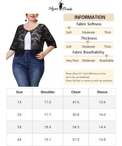 Plus Size Bolero Shrugs Floral for Women 2024 Summer Cardigan 1/2 Sleeve Sheer Lace Shrug Black $17.09 Sweaters