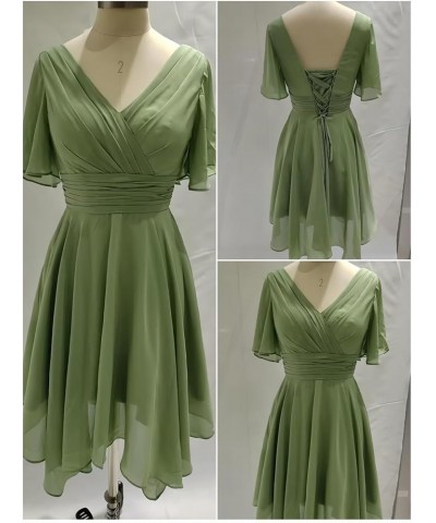 V Neck Short Bridesmaid Dresses with Sleeves Ruched Chiffon A-Line Cocktail Dress for Women with Pockets Coral $34.19 Dresses