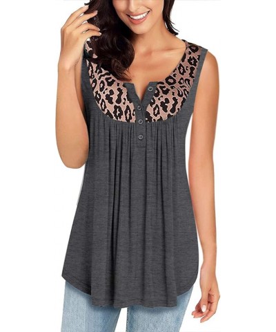 Womens Summer Sleeveless V Neck Solid Color Casual Swing Shirts Flowy Tank Tops Blouses with Buttons B-grey $12.99 Tanks