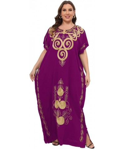 Plus Size Kaftan Dresses for Women Caftan Embroidered Maxi Dress Loungewear Bathing Suit Cover up Sundress Pink $10.00 Swimsuits