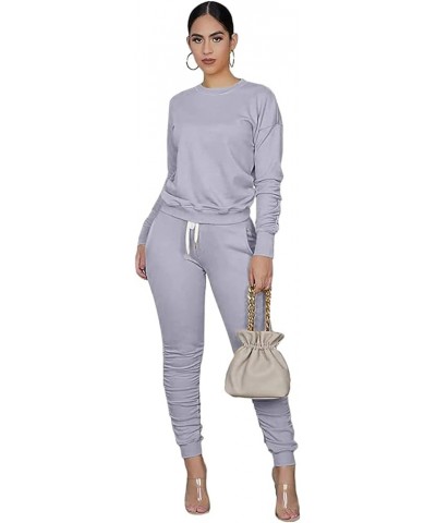 Two Piece Outfits for Women Crewneck Lounge Sets 2 Pieces Sweat Suit Jogger Track Suits with Pockets 01-grey $14.49 Others