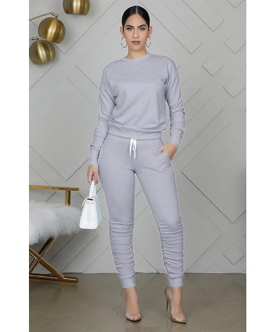 Two Piece Outfits for Women Crewneck Lounge Sets 2 Pieces Sweat Suit Jogger Track Suits with Pockets 01-grey $14.49 Others