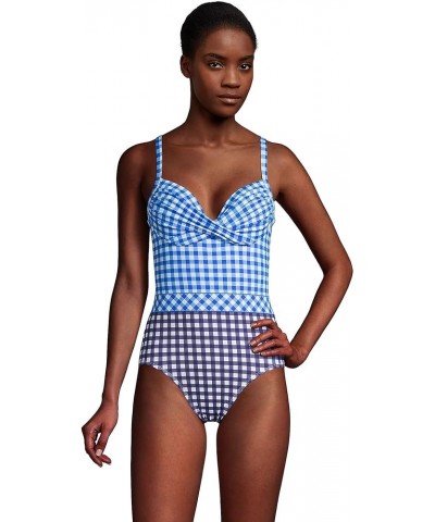 Draper James x Women's Tummy Control Chlorine Resistant Wrap One Piece Swimsuit Deep Sea Navy Gingham Mix $45.08 Swimsuits