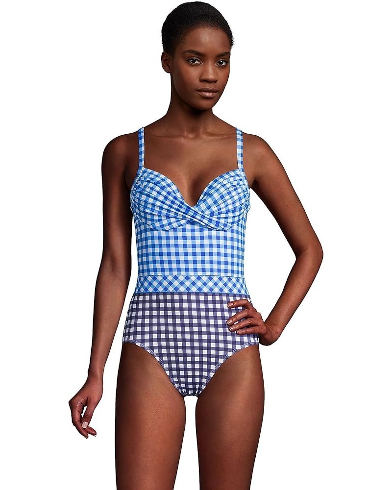 Draper James x Women's Tummy Control Chlorine Resistant Wrap One Piece Swimsuit Deep Sea Navy Gingham Mix $45.08 Swimsuits