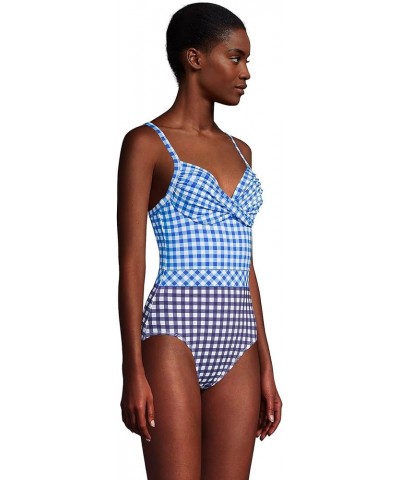 Draper James x Women's Tummy Control Chlorine Resistant Wrap One Piece Swimsuit Deep Sea Navy Gingham Mix $45.08 Swimsuits