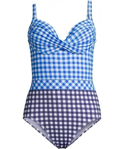 Draper James x Women's Tummy Control Chlorine Resistant Wrap One Piece Swimsuit Deep Sea Navy Gingham Mix $45.08 Swimsuits