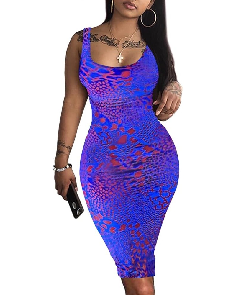 Bodycon Dresses for Women Sexy Tank Tie-dye Sleeveless Club Party Summer Basic Midi Dresses Purple Leopard $13.72 Dresses