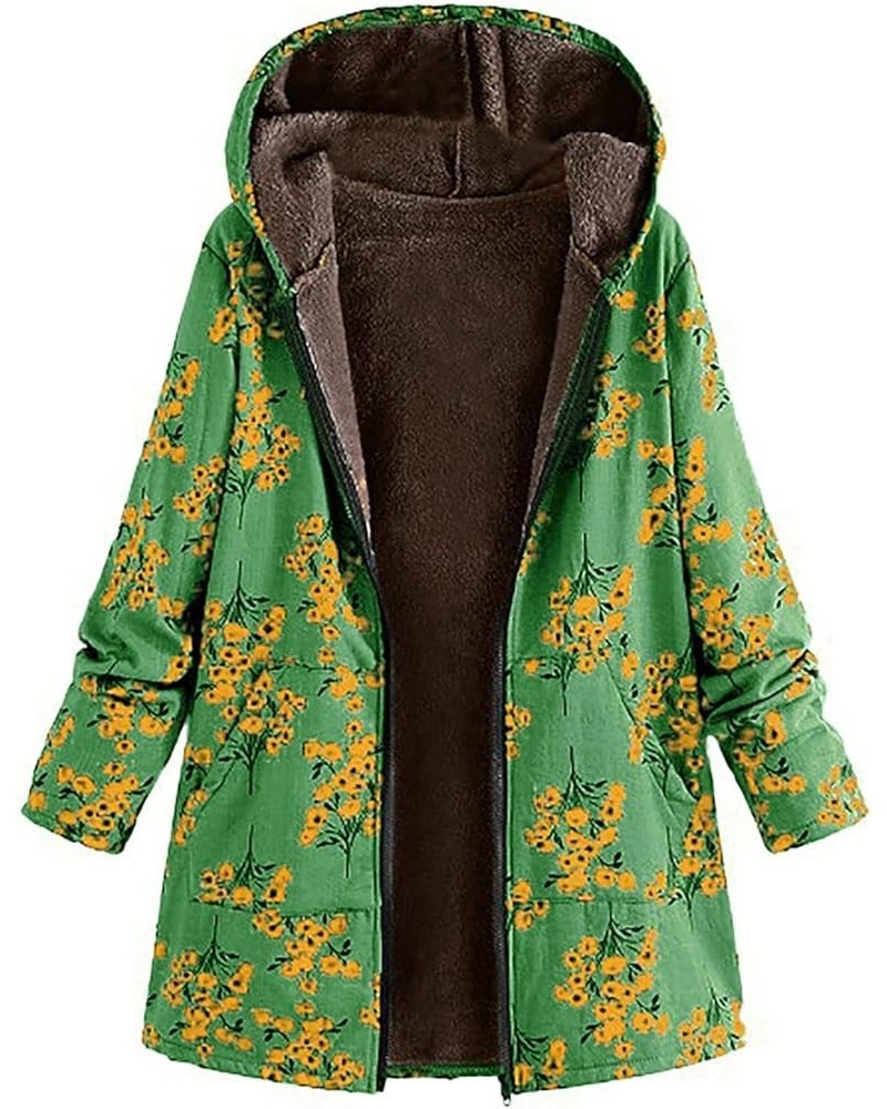 Cotton Linen Fluffy Long Coat Plus Size Women Button Hoody Jacket Outwear 02-green $14.48 Jackets