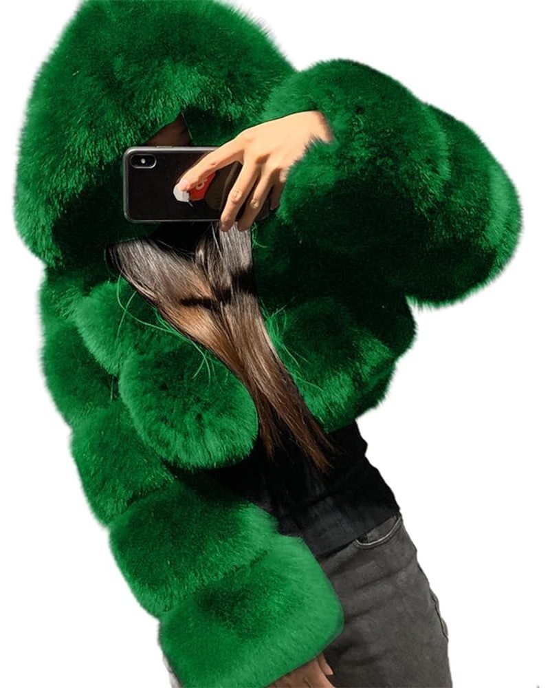 Women 2023 Winter Faux Fur Coat Shearling Fluffy Fuzzy Cardigan Outwear Warm Hooded Cropped Long Sleeve Shaggy Jacket Green $...