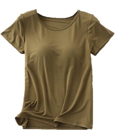 Women's Modal Built-in Bra Padded Active Camisole Short Sleeves Pajama Casual Tops T-Shirt 066 Army Green $12.09 Tops