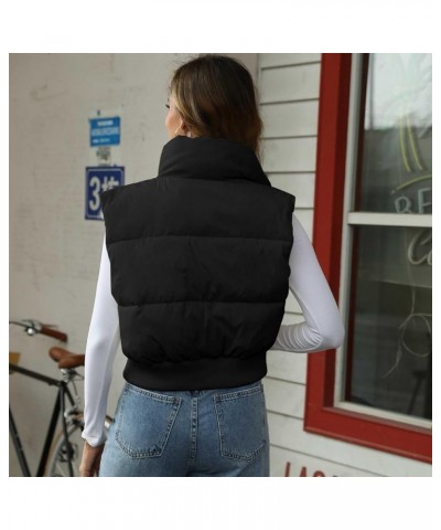 Women's Winter Crop Vest Sleeveless Zip Up Stand Collar Lightweight Puffer Padded Vest 04 Black $19.60 Vests