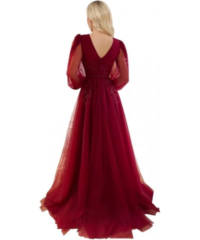 Sequin Applique Long Sleeve Prom Dress Sparkly Tulle Ball Gown A Line V Neck Formal Evening Gowns Purple $33.60 Dresses