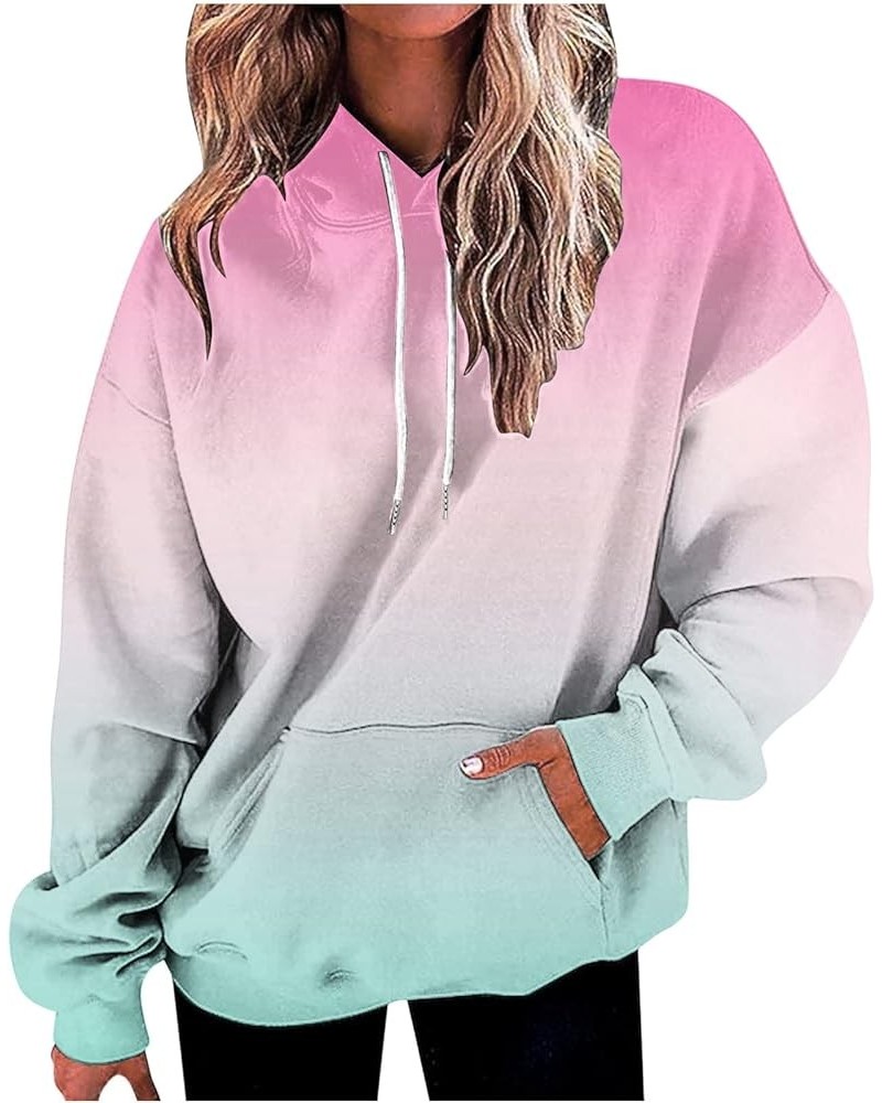 Women's Hoodies 2023 Gradient Long Sleeve Casual Oversized Sweatshirts Loose Fit Drawstring Trendy Pullover Tops 32 Green $8....