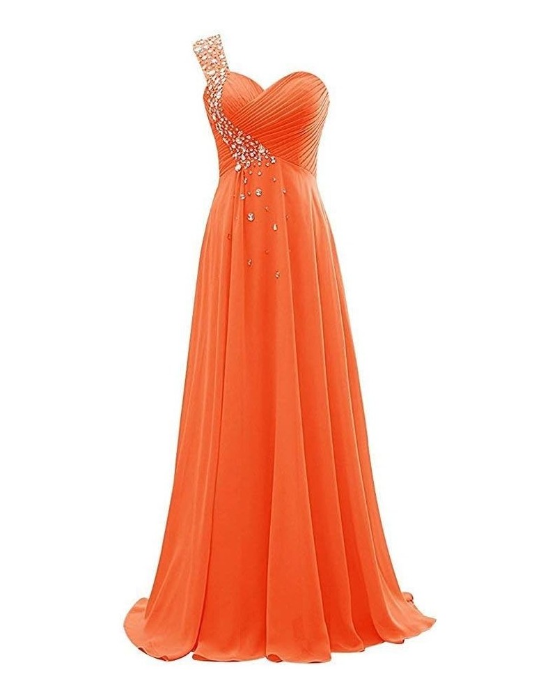 Women's One Shoulder Chiffon Floor-Length Evening Formal Prom Dresses Long Orange $36.26 Dresses