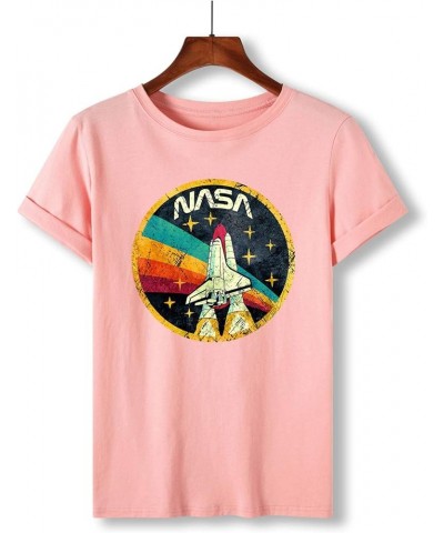 Women Vintage Space Shuttle Graphic T-Shirt NASA Letter Print Shirt Casual Tee Tops Dark Pink $8.83 T-Shirts