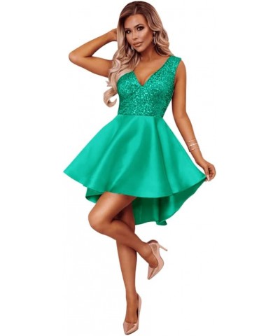 Sparkly Sequin Homecoming Dresses for Teens High Low Satin Short Prom Dresses 2024 Cocktail Party Dress Peacock Green $38.48 ...