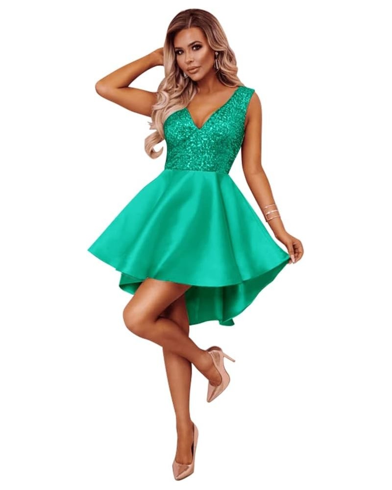 Sparkly Sequin Homecoming Dresses for Teens High Low Satin Short Prom Dresses 2024 Cocktail Party Dress Peacock Green $38.48 ...