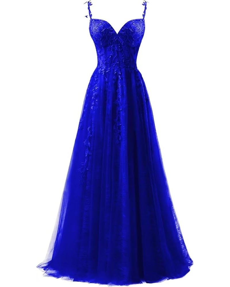 Lace Appliques Prom Dresses for Women Tulle Wedding Dress Long Ball Gown Homecoming Dresses with Split Royal Blue $28.59 Dresses