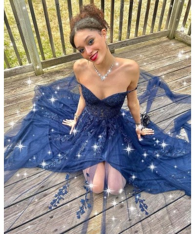 Lace Appliques Prom Dresses for Women Tulle Wedding Dress Long Ball Gown Homecoming Dresses with Split Royal Blue $28.59 Dresses