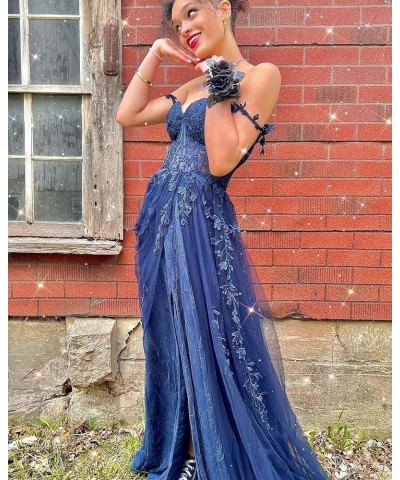 Lace Appliques Prom Dresses for Women Tulle Wedding Dress Long Ball Gown Homecoming Dresses with Split Royal Blue $28.59 Dresses