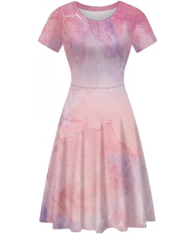 Women's Summer Casual T-Shirt Dresses Loose Swing Graphic Print Short Sleeve Plus Size Dress Pink Marble Print $19.13 Dresses