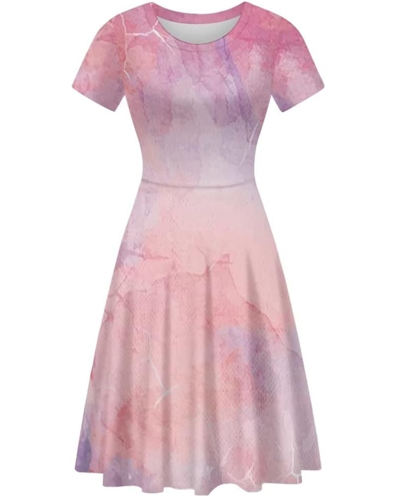 Women's Summer Casual T-Shirt Dresses Loose Swing Graphic Print Short Sleeve Plus Size Dress Pink Marble Print $19.13 Dresses