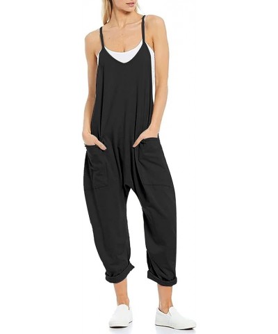 Casual Harem Jumpsuits for Women Loose V Neck Spaghetti Straps Long Pants Overalls with Pockets Black $14.70 Overalls