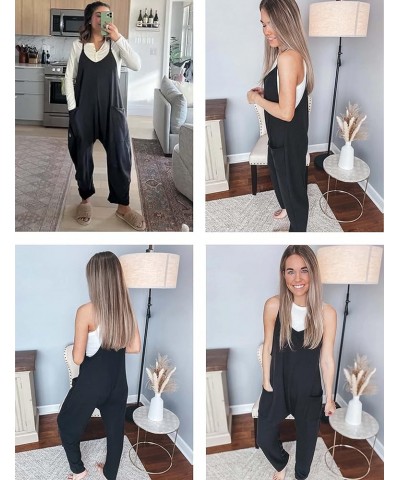 Casual Harem Jumpsuits for Women Loose V Neck Spaghetti Straps Long Pants Overalls with Pockets Black $14.70 Overalls