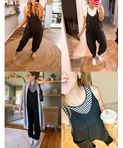 Casual Harem Jumpsuits for Women Loose V Neck Spaghetti Straps Long Pants Overalls with Pockets Black $14.70 Overalls