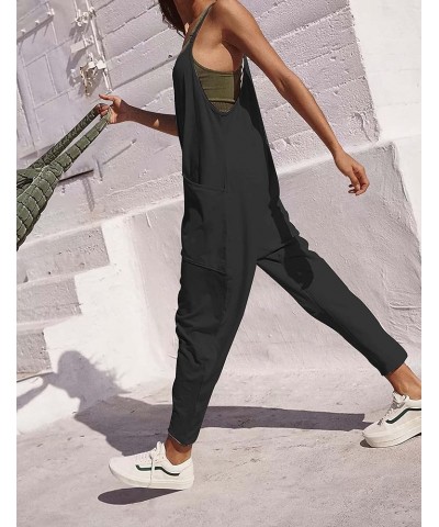 Casual Harem Jumpsuits for Women Loose V Neck Spaghetti Straps Long Pants Overalls with Pockets Black $14.70 Overalls