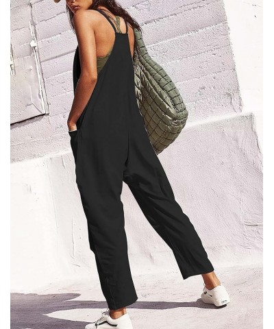 Casual Harem Jumpsuits for Women Loose V Neck Spaghetti Straps Long Pants Overalls with Pockets Black $14.70 Overalls