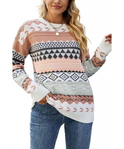 Fair Isle Sweater for Women Vintage Argyle Grandpa Sweaters Tops Casual Long Sleeve Crewneck Knitted Pullover Sweater Pink2 $...