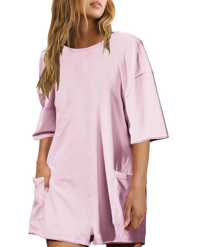 Womens Summer Oversized Tee Romper One Piece V Neck Reversible Jumpsuit Overalls Workout Outfits Light Purple $17.33 Jumpsuits