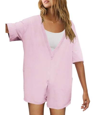 Womens Summer Oversized Tee Romper One Piece V Neck Reversible Jumpsuit Overalls Workout Outfits Light Purple $17.33 Jumpsuits