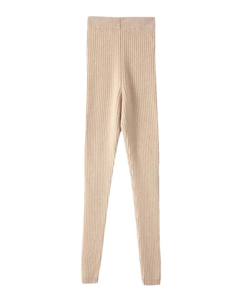 Women Pants Autumn Winter Cashmere Leggings Long Elastic Ladies Knit Pants Woman High Waisted Trousers Beige $34.93 Others