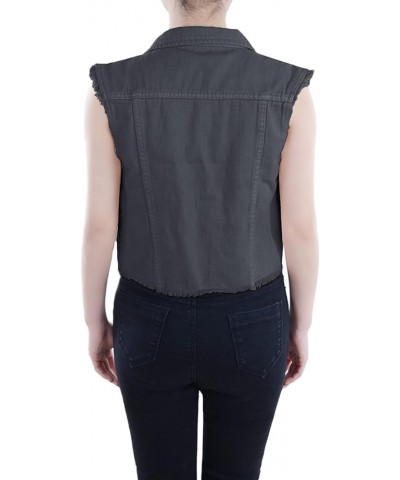 Womens Distressed Denim Button Up Sleeveless Crop Vest Grey $16.56 Vests