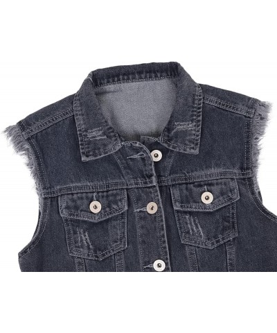 Womens Distressed Denim Button Up Sleeveless Crop Vest Grey $16.56 Vests