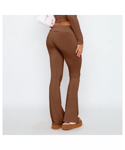 Flare Pants for Women 2024,Women's Fashion Slim Fit Low Waist Elastic Flare Yoga Pants Brown $9.85 Activewear