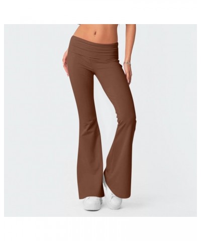 Flare Pants for Women 2024,Women's Fashion Slim Fit Low Waist Elastic Flare Yoga Pants Brown $9.85 Activewear