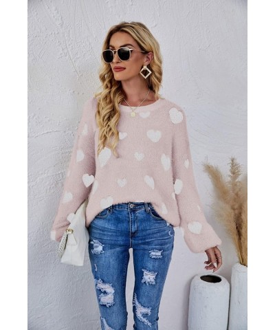 Heart Print Fuzzy Crewneck Long Sleeve Sweater Gray X-Large $27.03 Sweaters