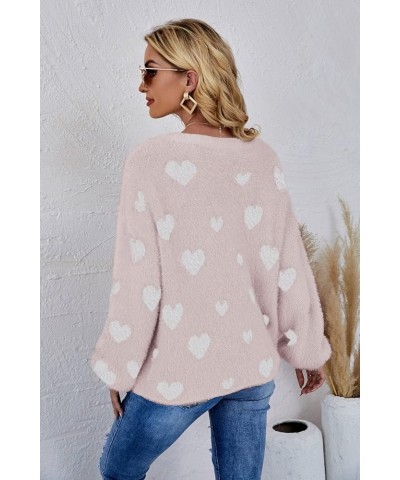 Heart Print Fuzzy Crewneck Long Sleeve Sweater Gray X-Large $27.03 Sweaters