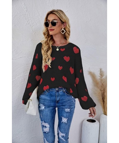 Heart Print Fuzzy Crewneck Long Sleeve Sweater Gray X-Large $27.03 Sweaters