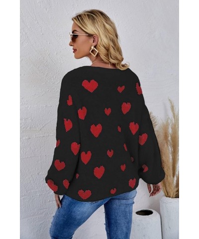 Heart Print Fuzzy Crewneck Long Sleeve Sweater Gray X-Large $27.03 Sweaters