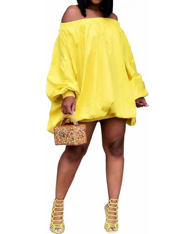 Womens Sexy Off Shoulder Puff Sleeve Loose Tunic Top Shirt Party Mini Dress Yellow $16.75 Dresses