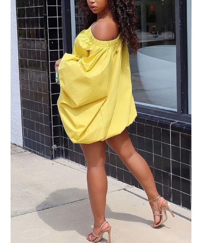 Womens Sexy Off Shoulder Puff Sleeve Loose Tunic Top Shirt Party Mini Dress Yellow $16.75 Dresses