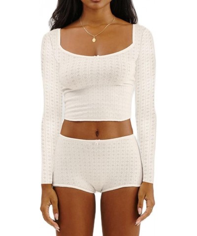 Women's 2 Piece Ribbed Knit Pajama Set Long Sleeve Button Down Tops and Shorts Lounge Set Sleepwear Z-2-white $13.00 Sleep & ...