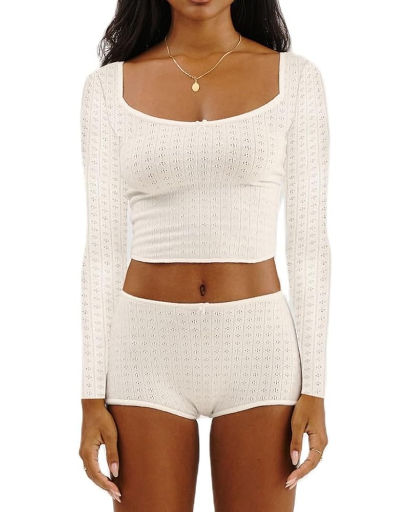 Women's 2 Piece Ribbed Knit Pajama Set Long Sleeve Button Down Tops and Shorts Lounge Set Sleepwear Z-2-white $13.00 Sleep & ...